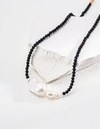 Minimalist Irregular Natural Pearl & Black Onyx Necklace