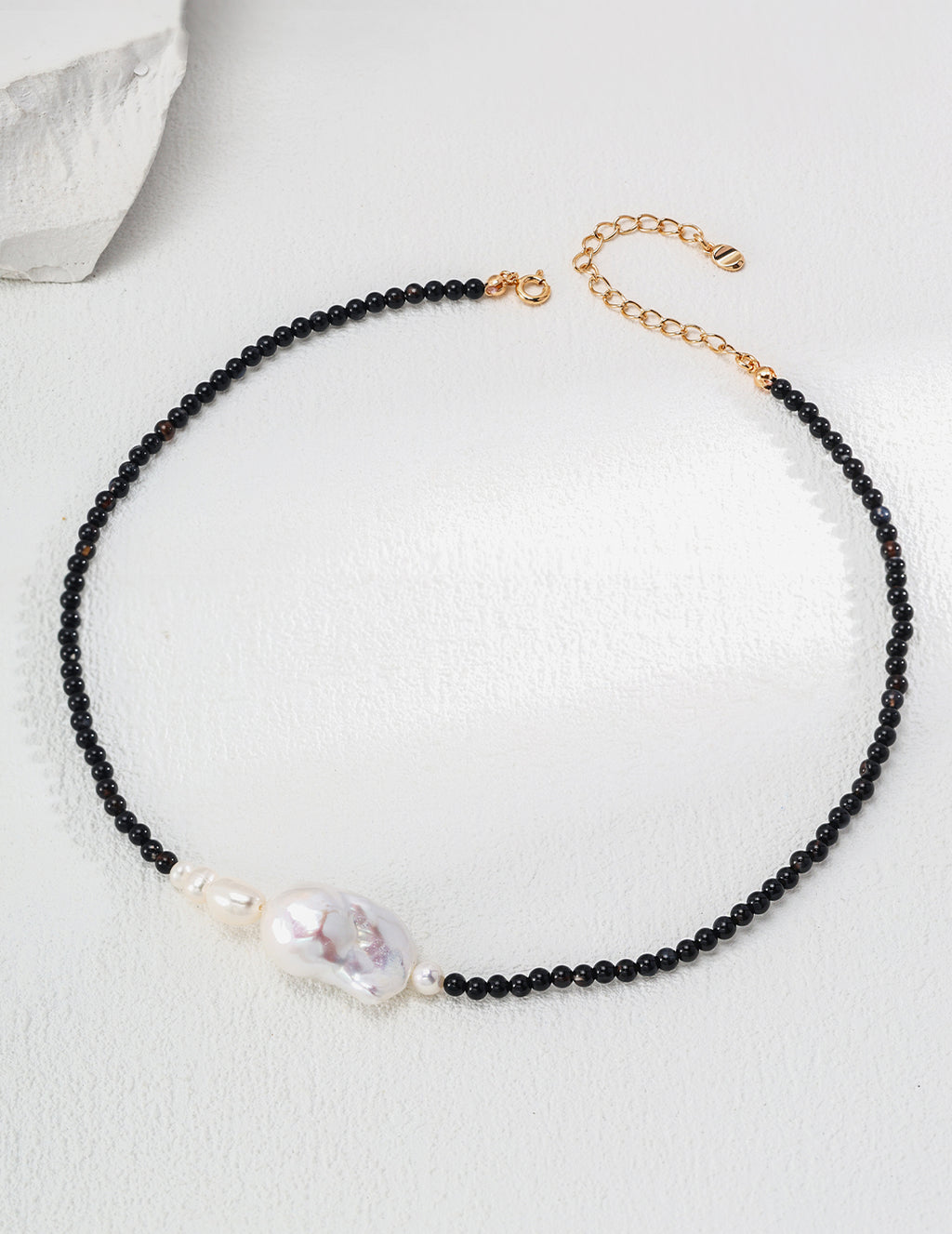 Minimalist Irregular Natural Pearl & Black Onyx Necklace