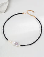 Minimalist Irregular Natural Pearl & Black Onyx Necklace