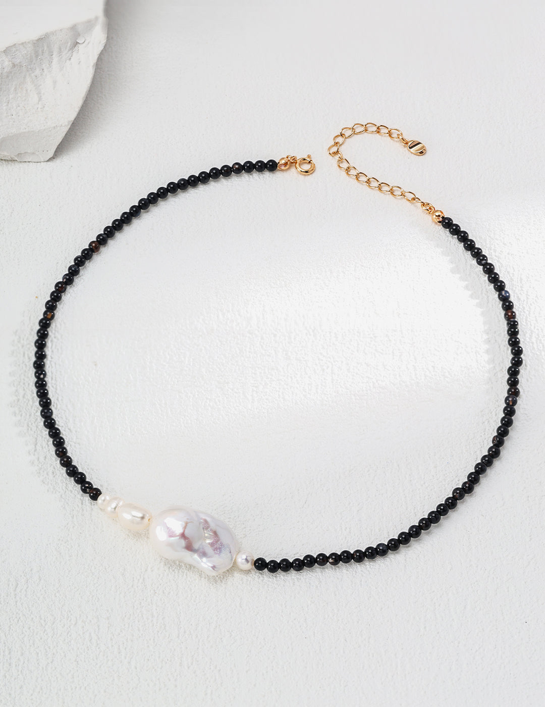 Minimalist Irregular Natural Pearl & Black Onyx Necklace