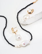 Minimalist Irregular Natural Pearl & Black Onyx Necklace