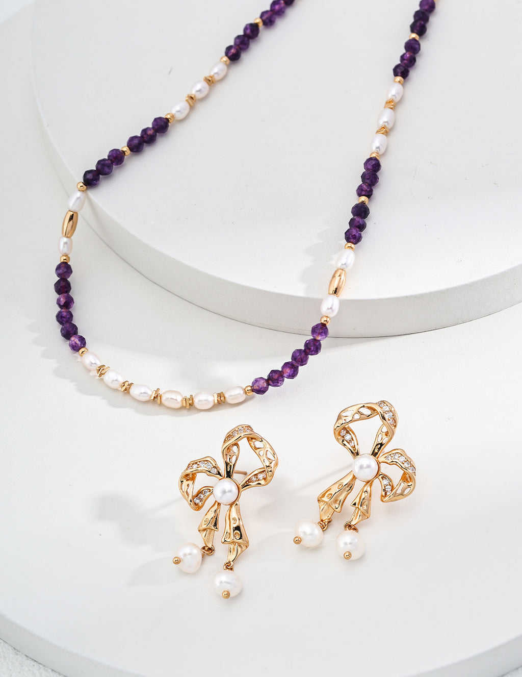 Vintage Natural Pearl & Amethyst S925 Sterling Silver Necklace