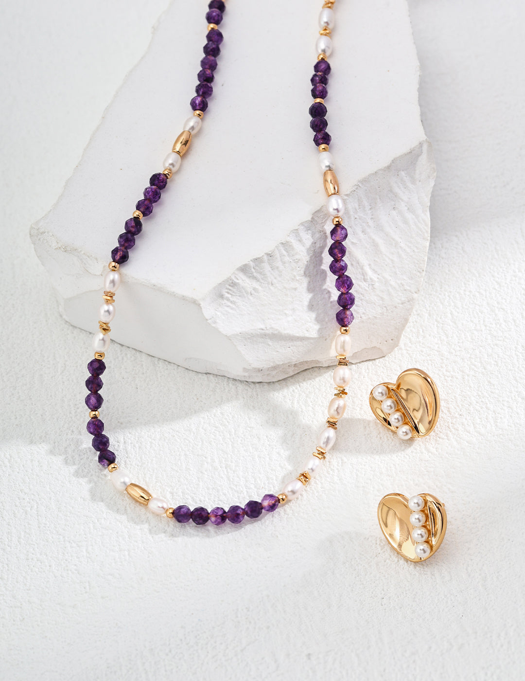 Vintage Natural Pearl & Amethyst S925 Sterling Silver Necklace