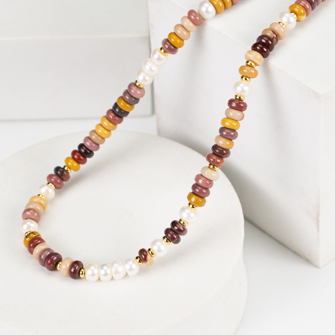 Natural Egg Opal and Pearl Beaded Necklace