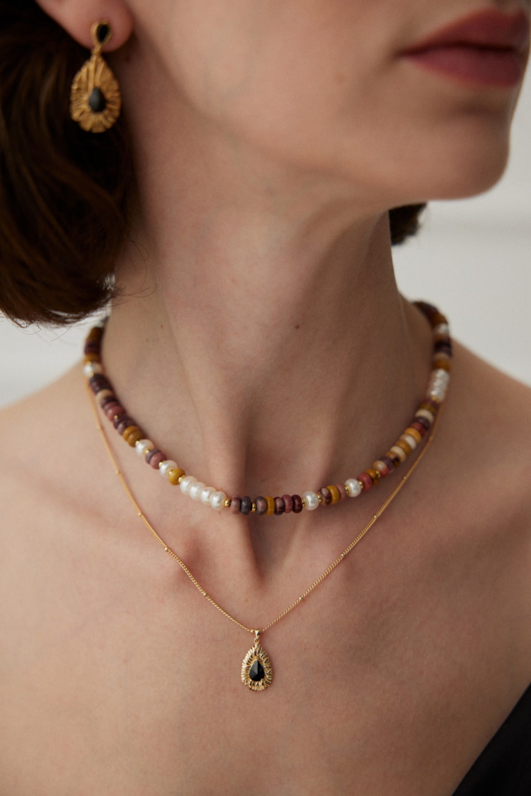 Natural Egg Opal and Pearl Beaded Necklace