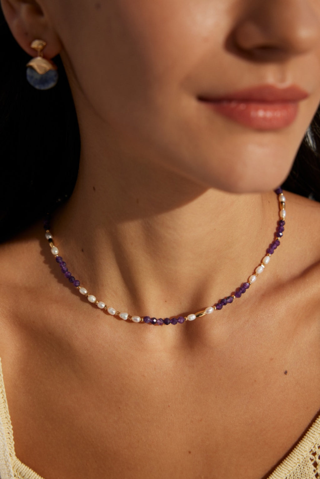 Vintage Natural Pearl & Amethyst S925 Sterling Silver Necklace