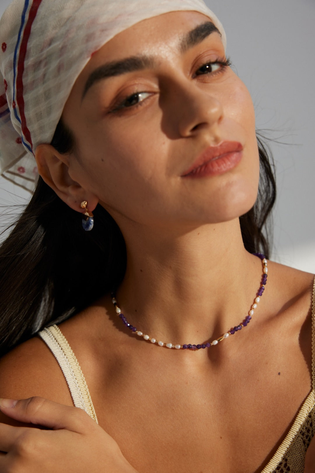 Vintage Natural Pearl & Amethyst S925 Sterling Silver Necklace