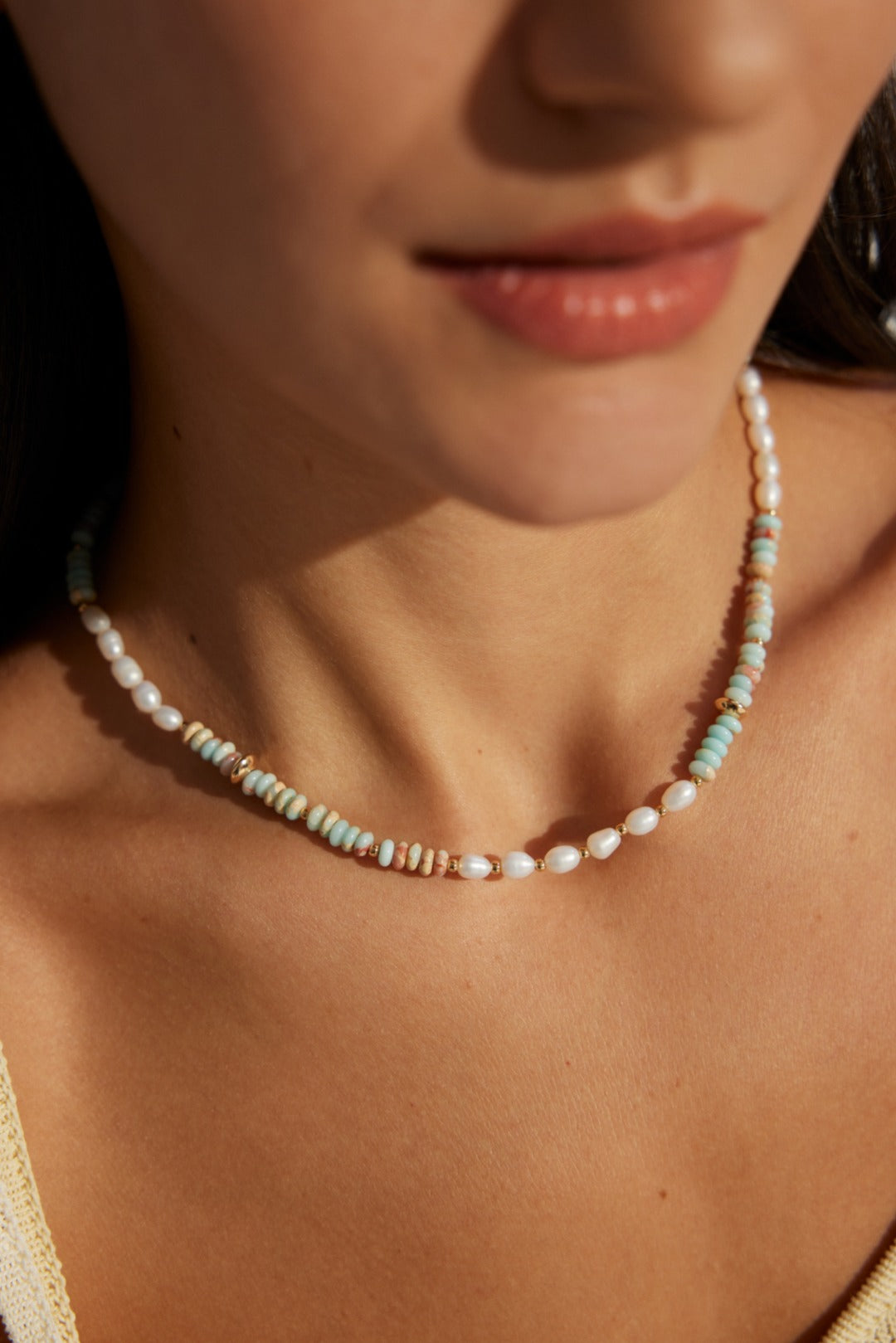 Natural Pearl & Shoushan Stone Necklace